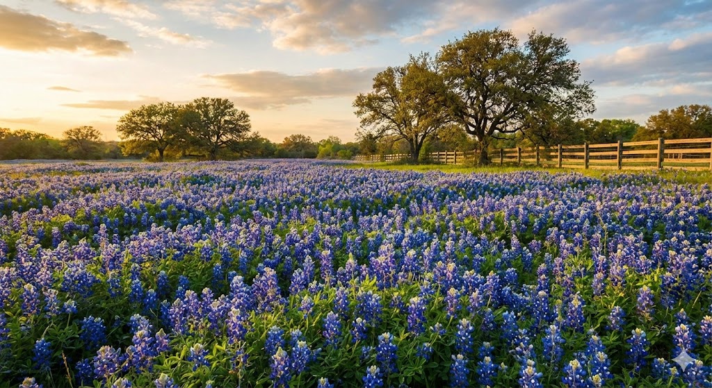 Field of bluebonnet flowers in full bloom